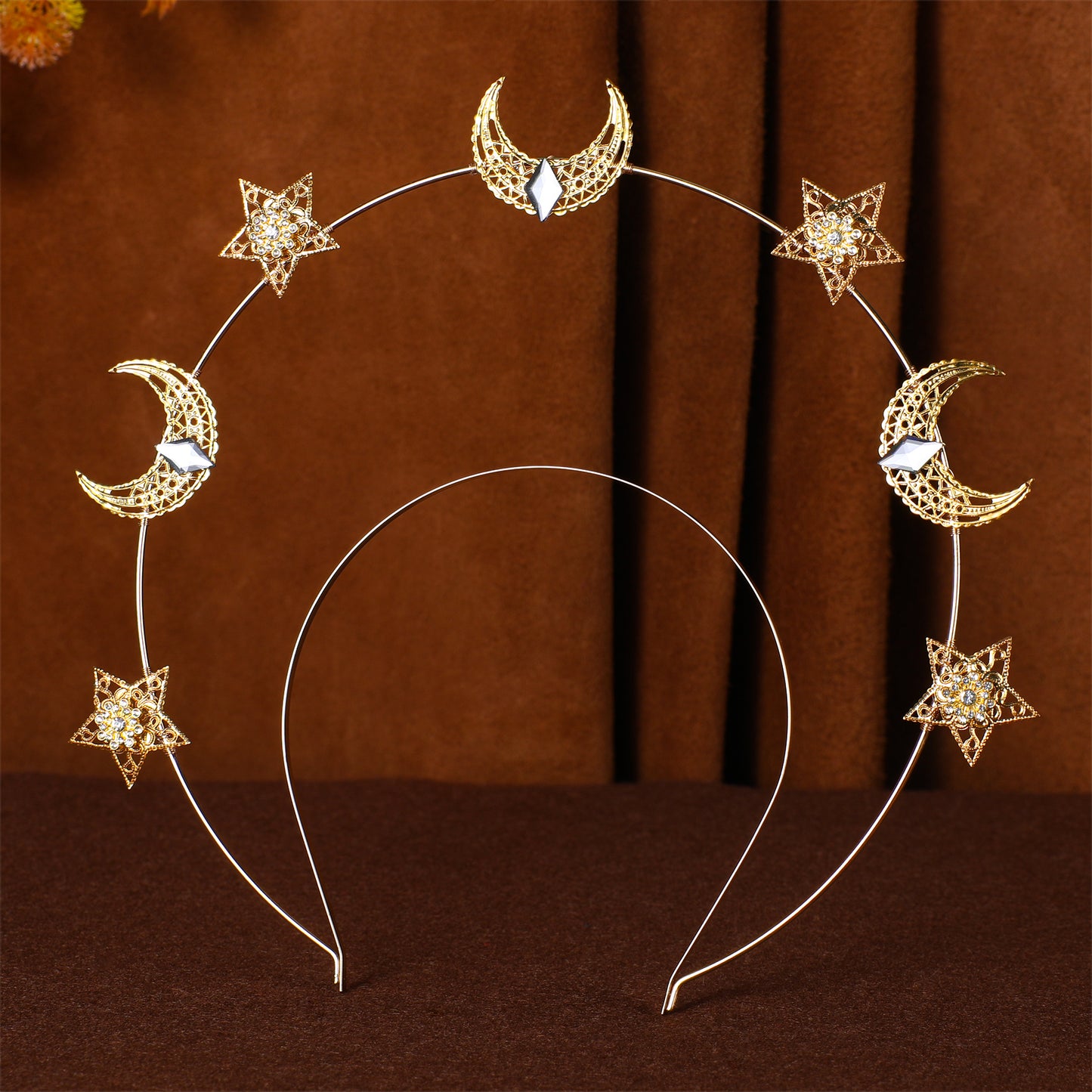 COSUCOS Moon Stars Halo Headband Gold Goddess Headpiece