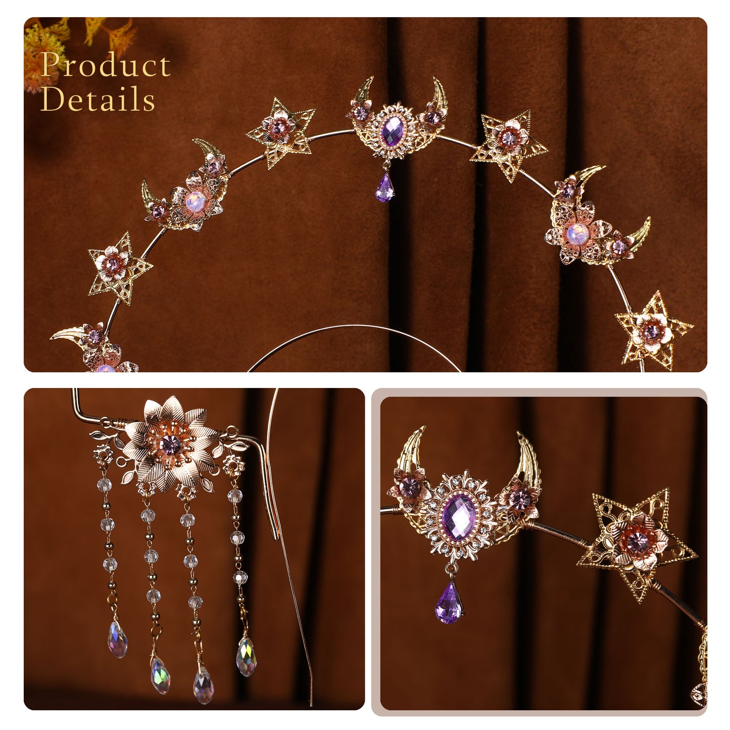 COSUCOS Handmade Star Moon Halo Crown Silver Stars Headpiece