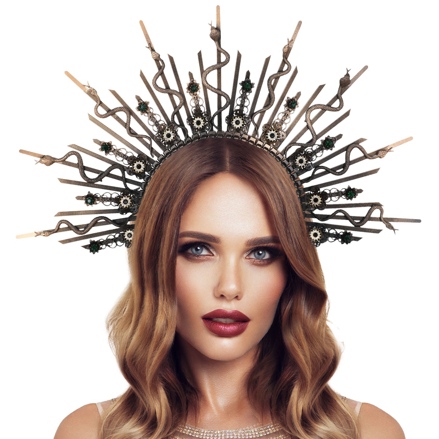 COSUCOS Snake Headband Handmade Greek Goddess Medusa Crown Fairy Gold Headpiece