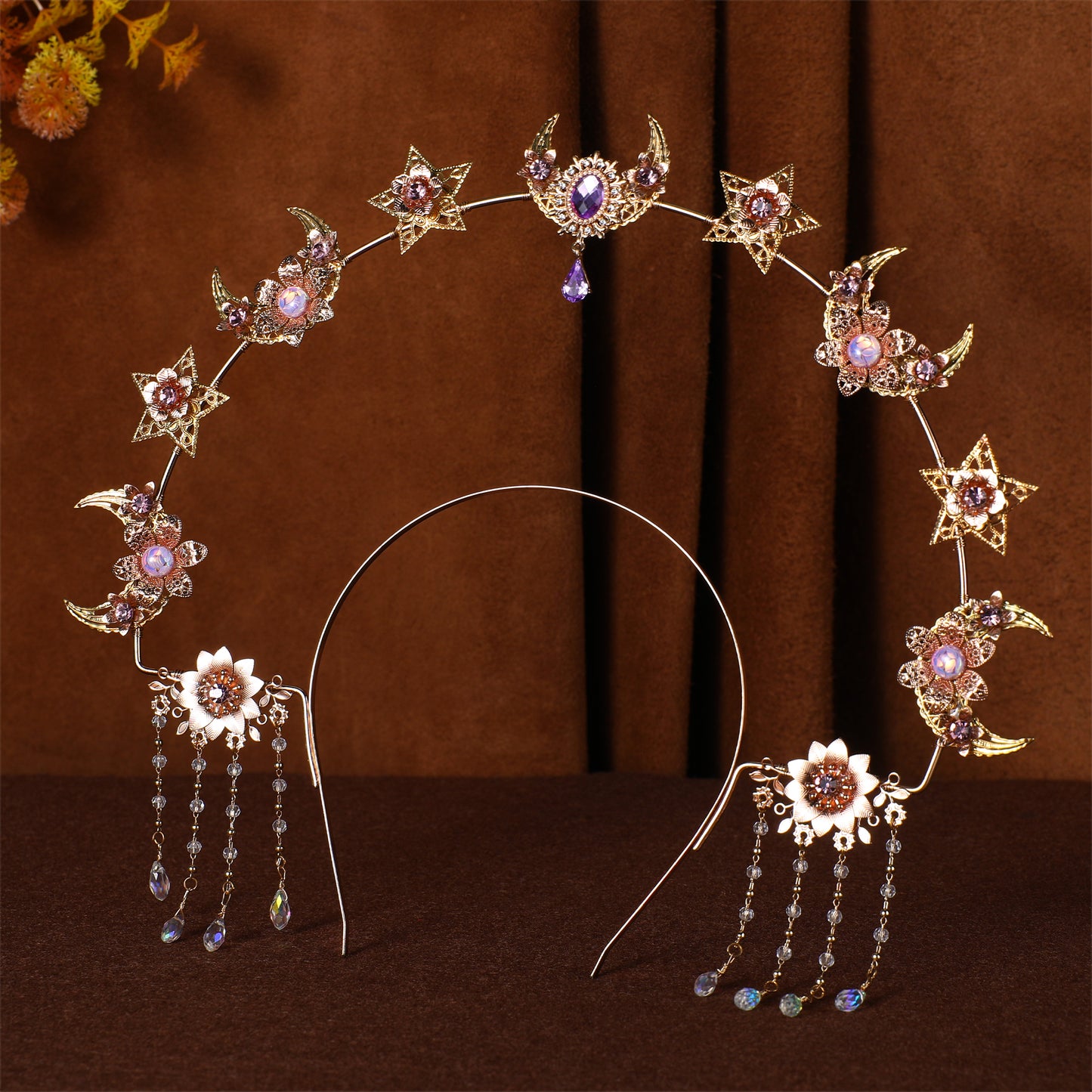 COSUCOS Handmade Star Moon Halo Crown Silver Stars Headpiece