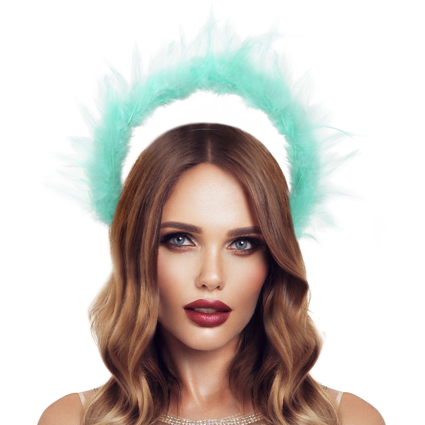 COSUCOS Blue Feather Halo Crown Headpiece