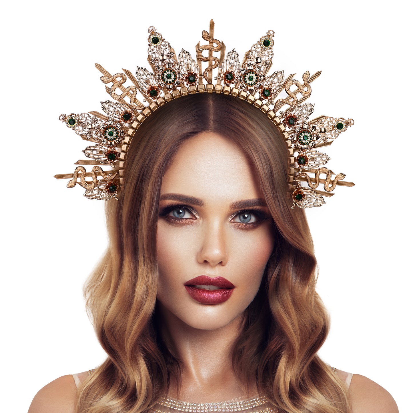 Gold Medusa Headband Snake Sunburst Halo Crown