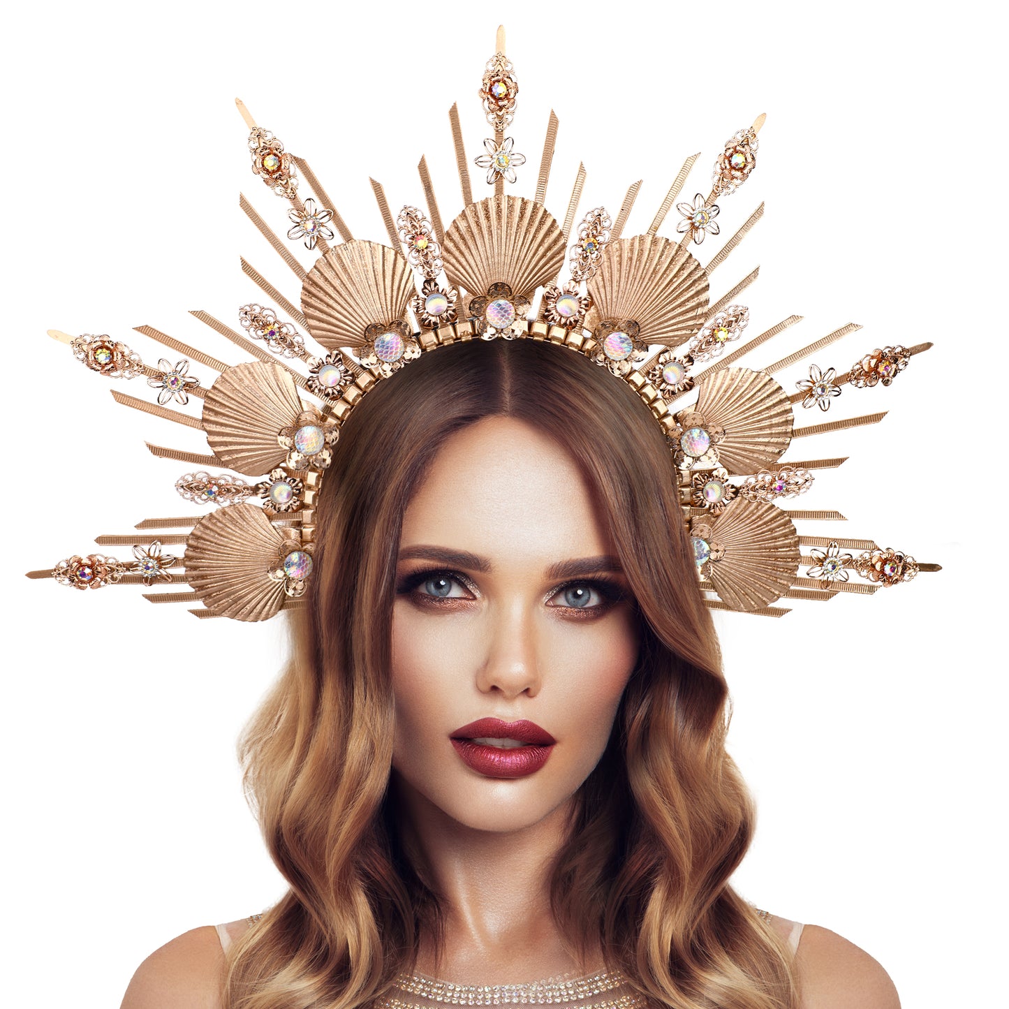 Shell Halo Crown Headpiece Gold Spiked Headband