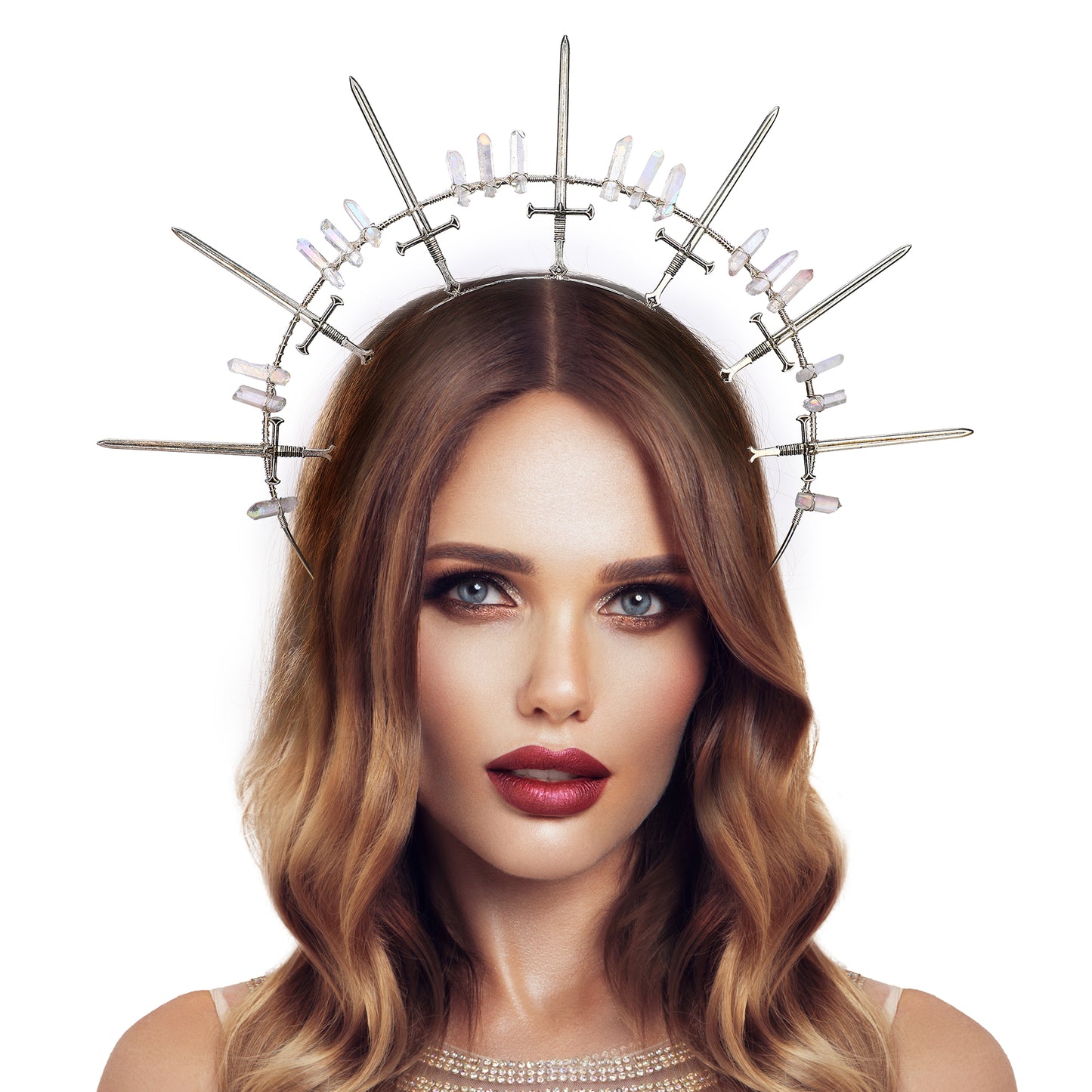Swords Halo Crown Headband Silver - Crystal Tiara