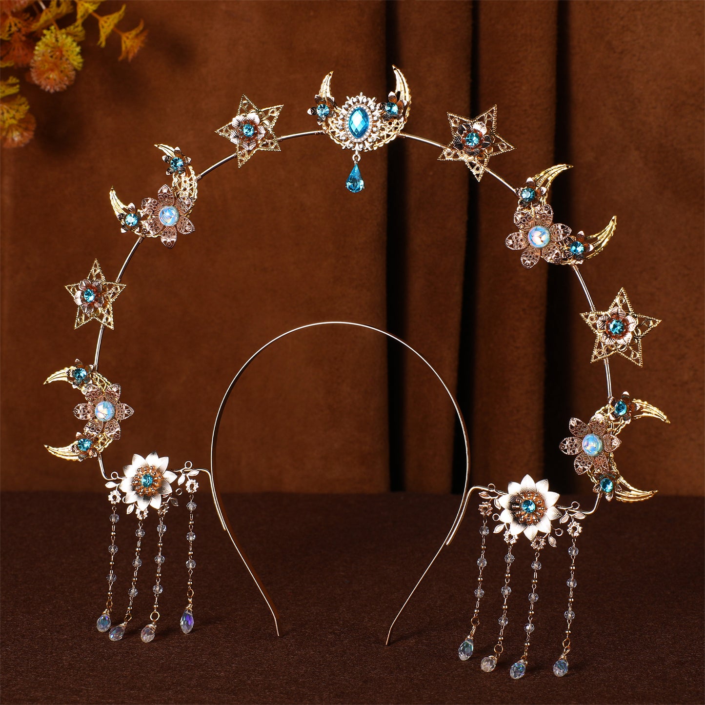 COSUCOS Stars Moon Halo Crown Handmade Headband