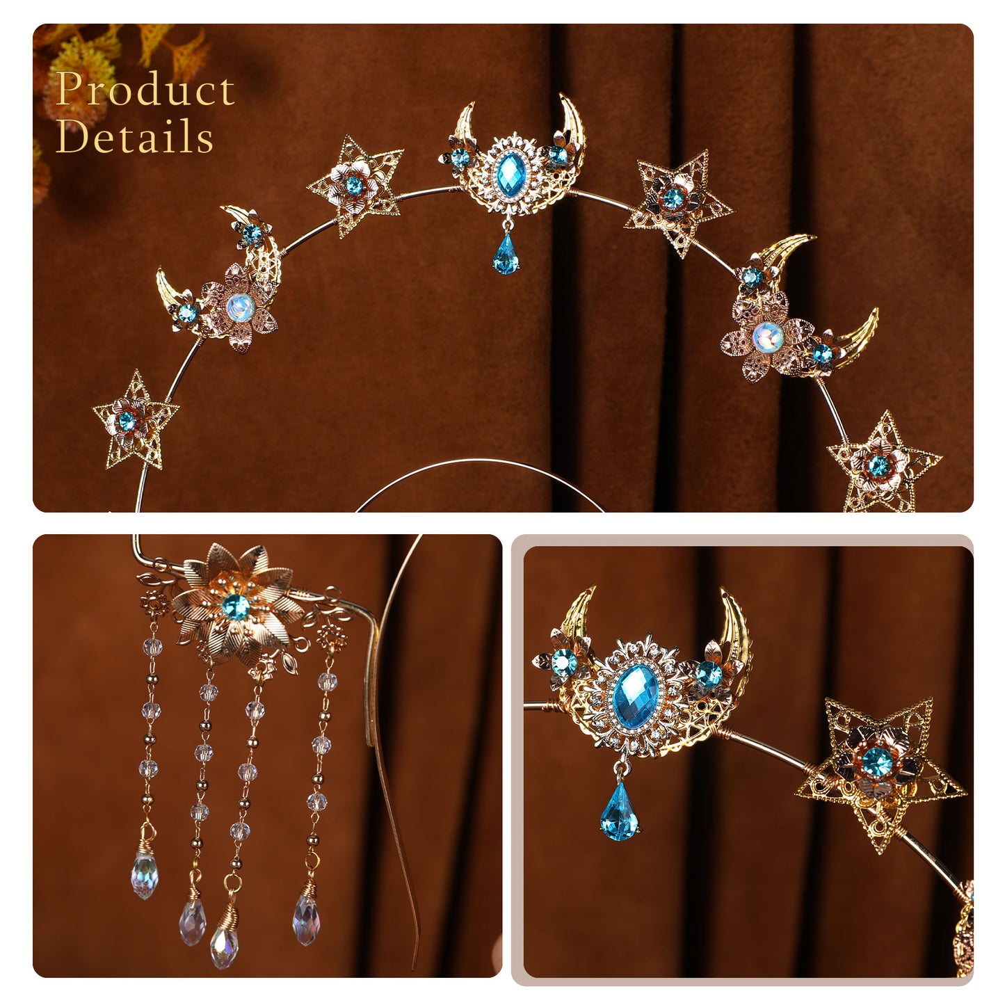 COSUCOS Stars Moon Halo Crown Handmade Headband
