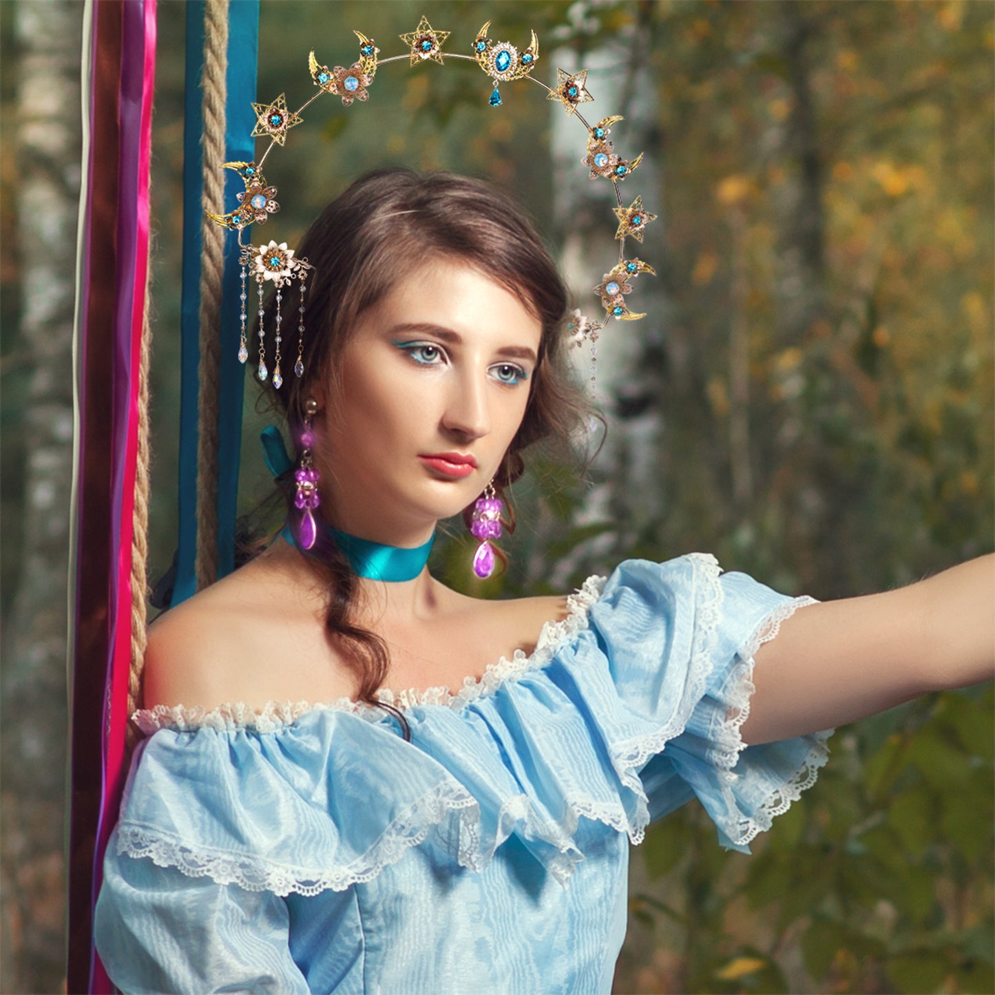 COSUCOS Stars Moon Halo Crown Handmade Headband