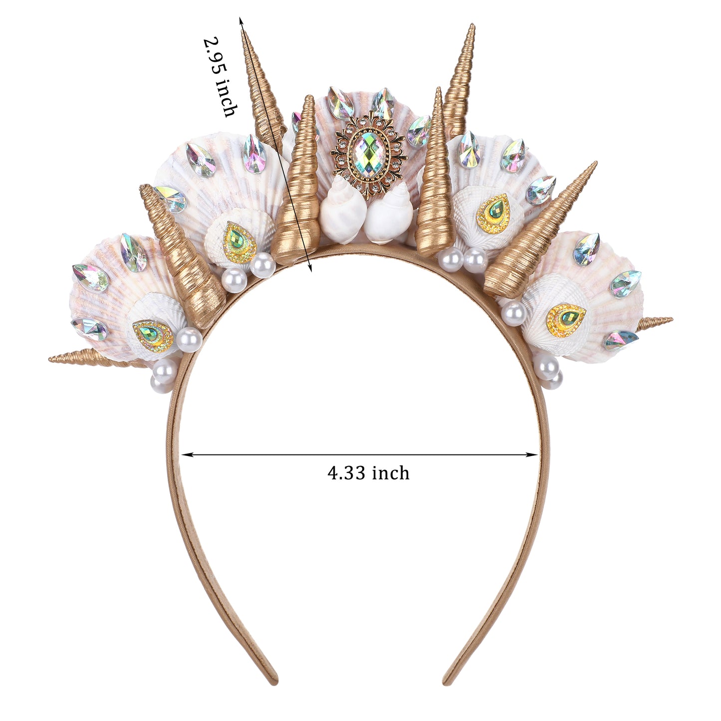 Seashell Halo Crown Headpiece - Handmade Gold Spiked Mermaid Crown