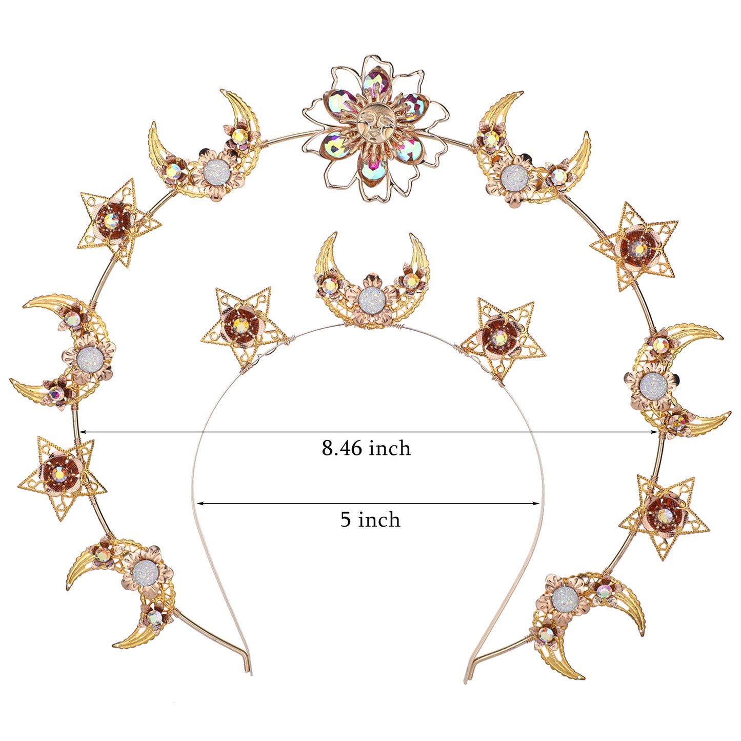 COSUCOS Colorful Moon Halo Crown Headband Star Halo Crown Celestial Headpieces