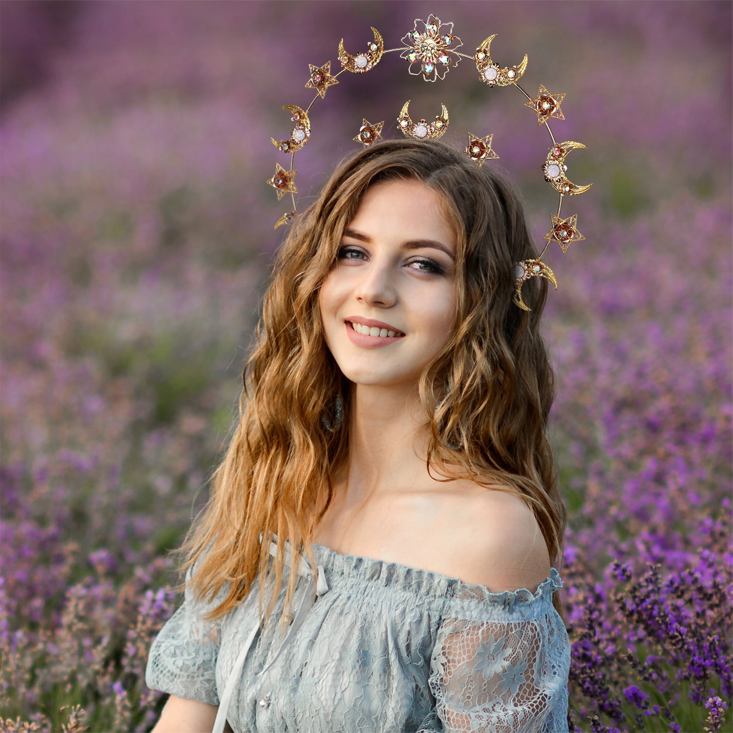 COSUCOS Colorful Moon Halo Crown Headband Star Halo Crown Celestial Headpieces