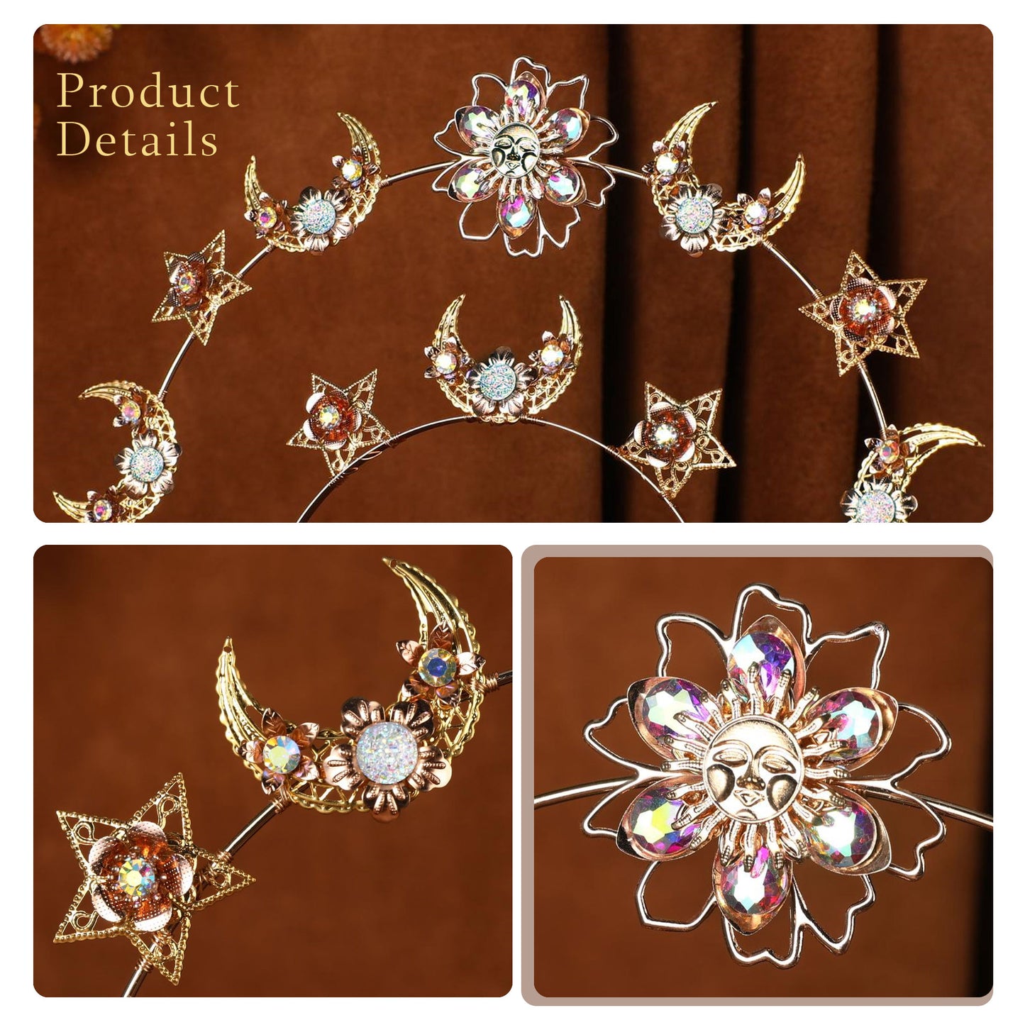 COSUCOS Colorful Moon Halo Crown Headband Star Halo Crown Celestial Headpieces