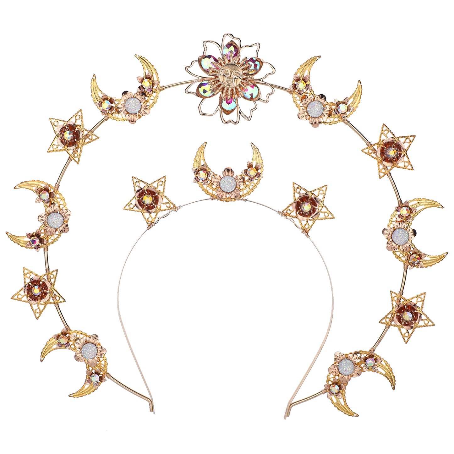 COSUCOS Colorful Moon Halo Crown Headband Star Halo Crown Celestial Headpieces