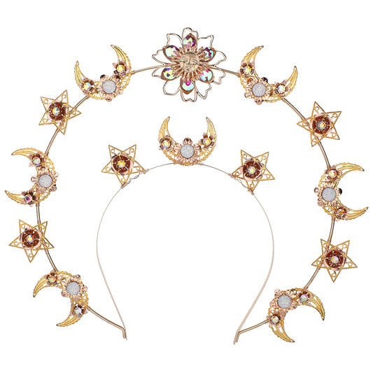 COSUCOS Colorful Moon Halo Crown Headband Star Halo Crown Celestial Headpieces