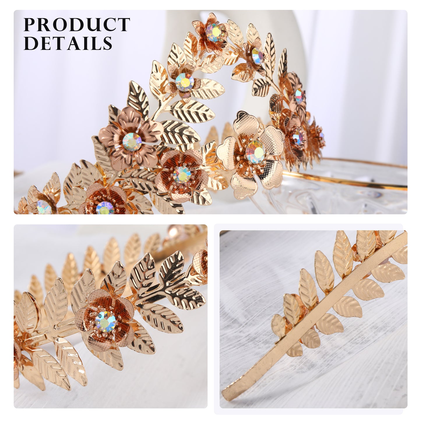 COSUCOS Fashion Gold Leaf Crown with Pearl Rhinestone Goddess Queen Leaf Tiara Headband