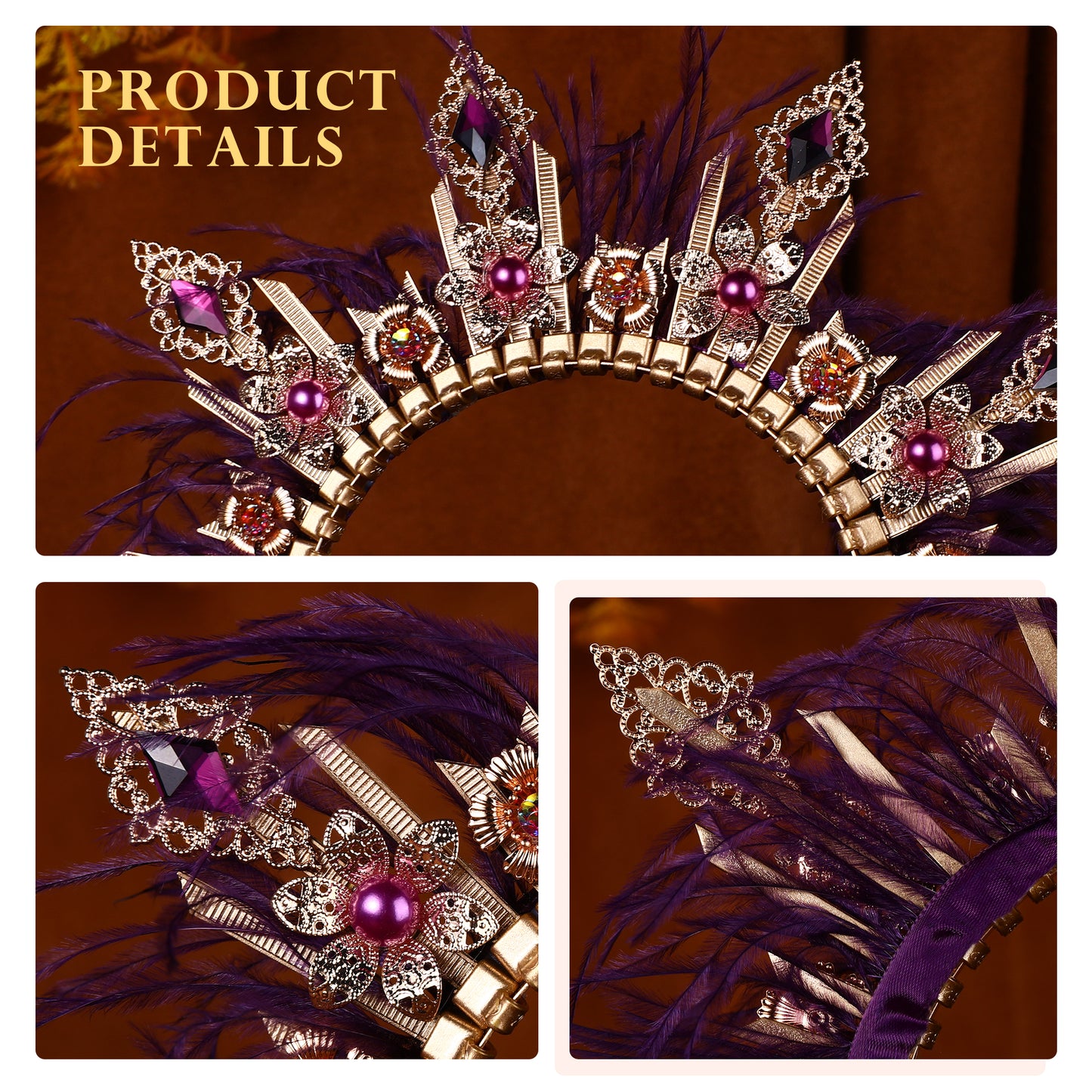 Purple Spiked Feather Halo Crown Headpiece