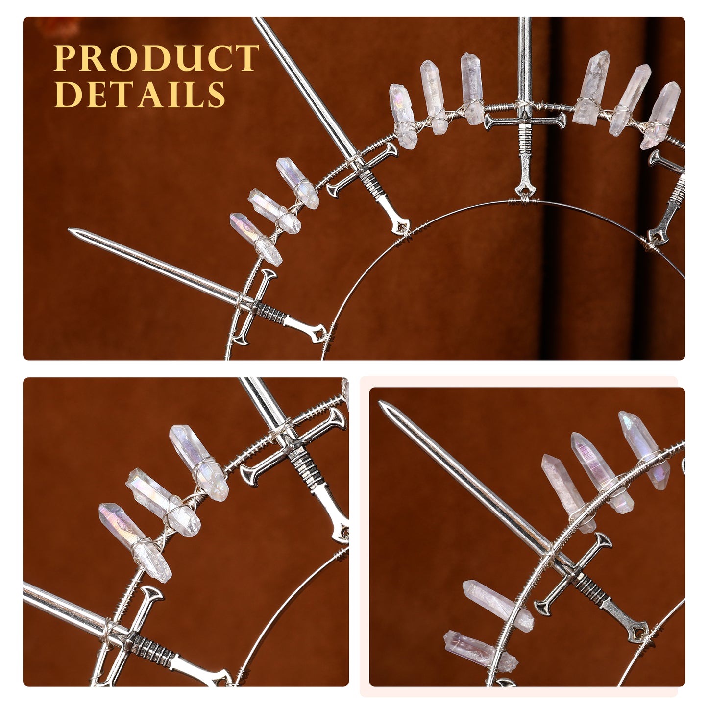 Swords Halo Crown Headband Silver - Crystal Tiara