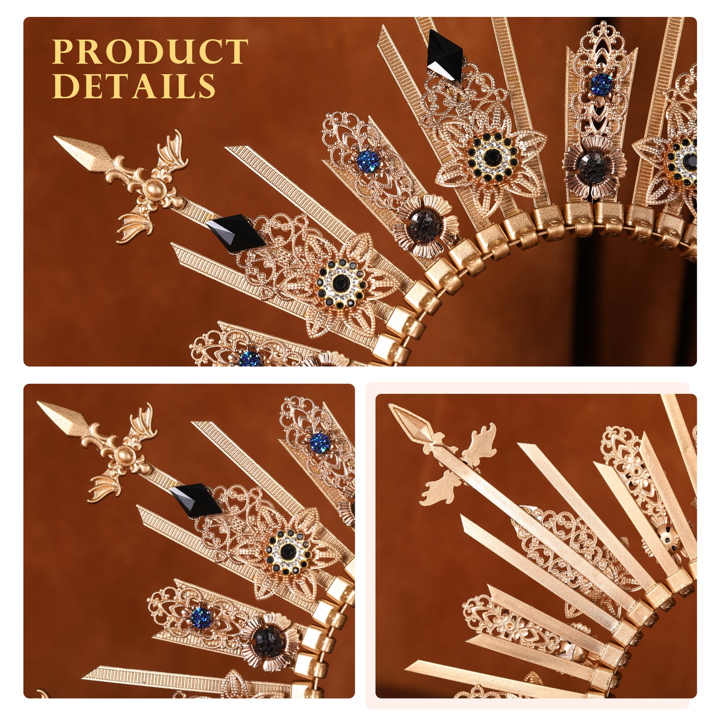 COSUCOS Halo Crown Handmade Gold Mary Goddess Headpiece