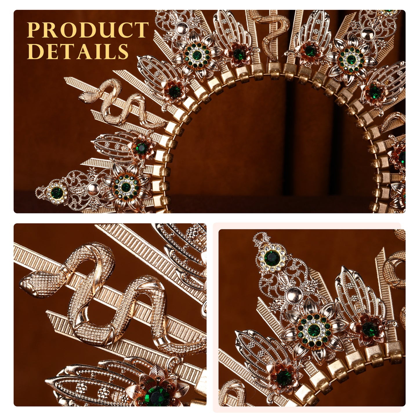 Gold Medusa Headband Snake Sunburst Halo Crown