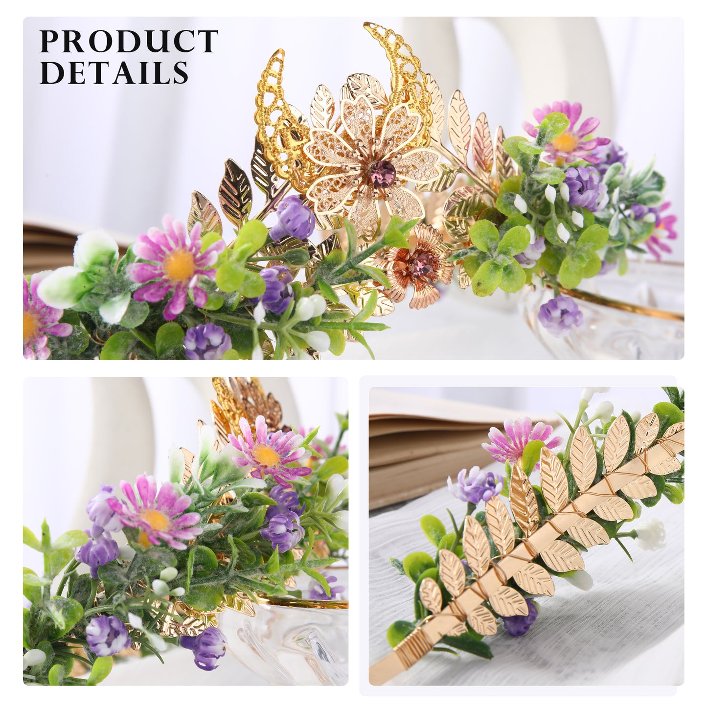 COSUCOS Vintage Gold Goddess Leaf Crown Rhinestone Leaf Tiara