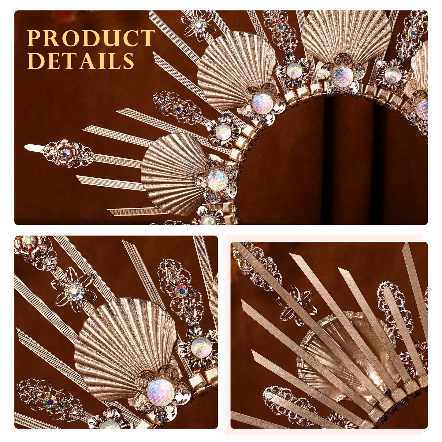 Shell Halo Crown Headpiece Gold Spiked Headband