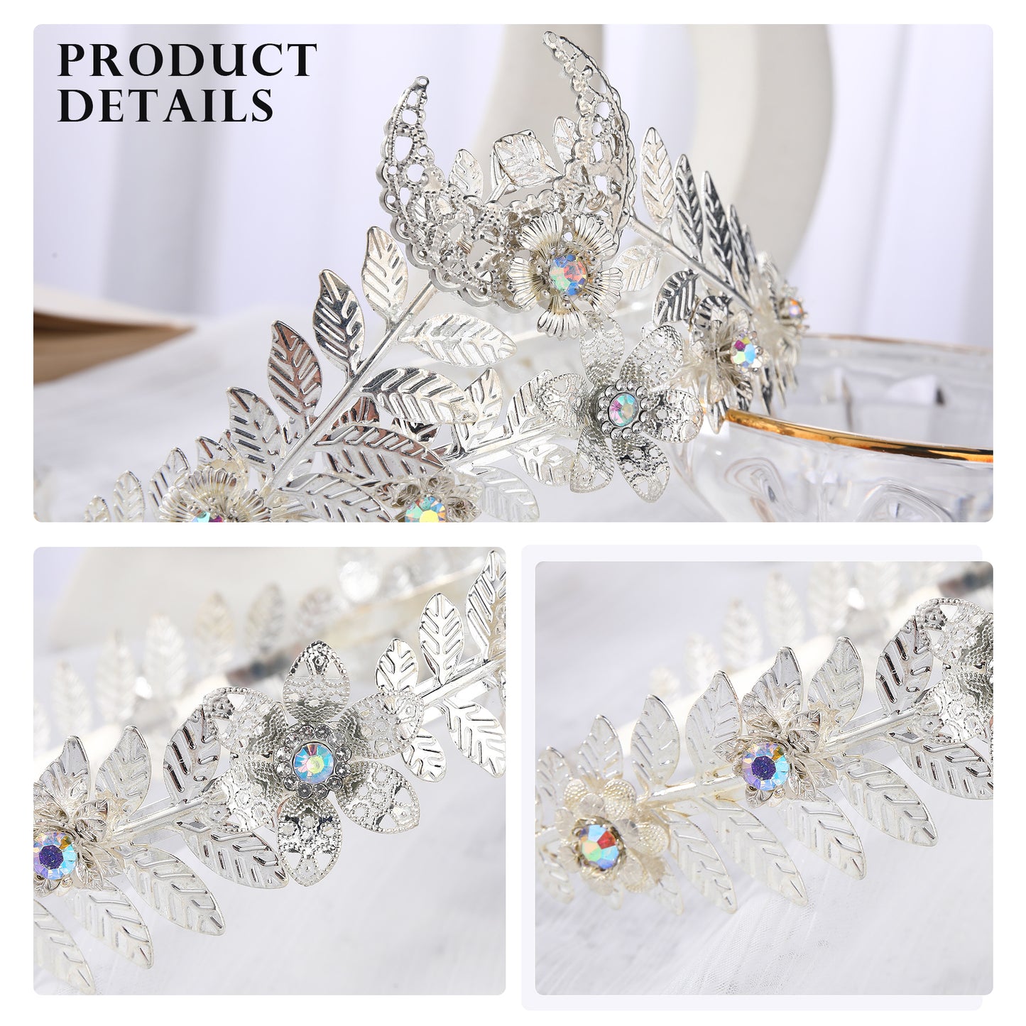COSUCOS Silver Laurel Leaf Crown - Silver Leaf Tiara Greek Goddess Headpiece