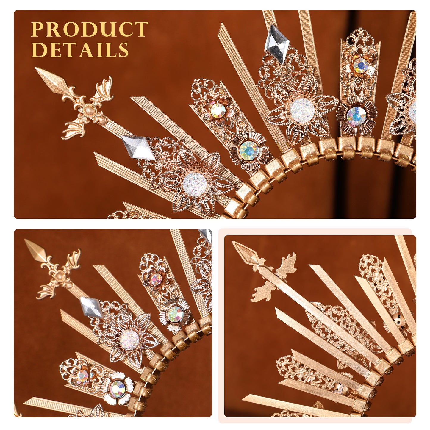 COSUCOS Halo Headpiece Handmade Gold Celestial Sunburst Crown