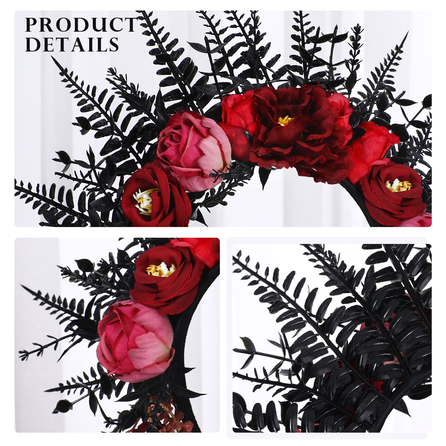 Gothic Flower Crown Black Wedding Headpiece