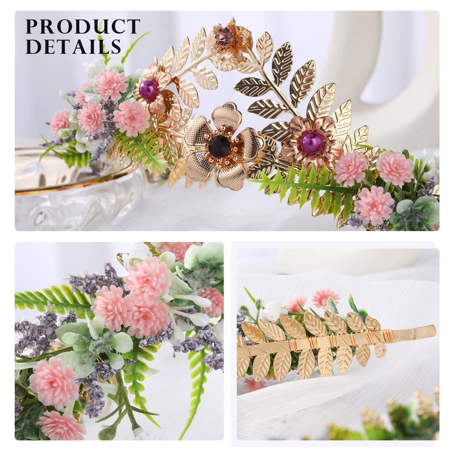 COSUCOS Exquisite Gold Goddess Leaf Crown with Pearl Rhinestone Princess Leaf Tiara