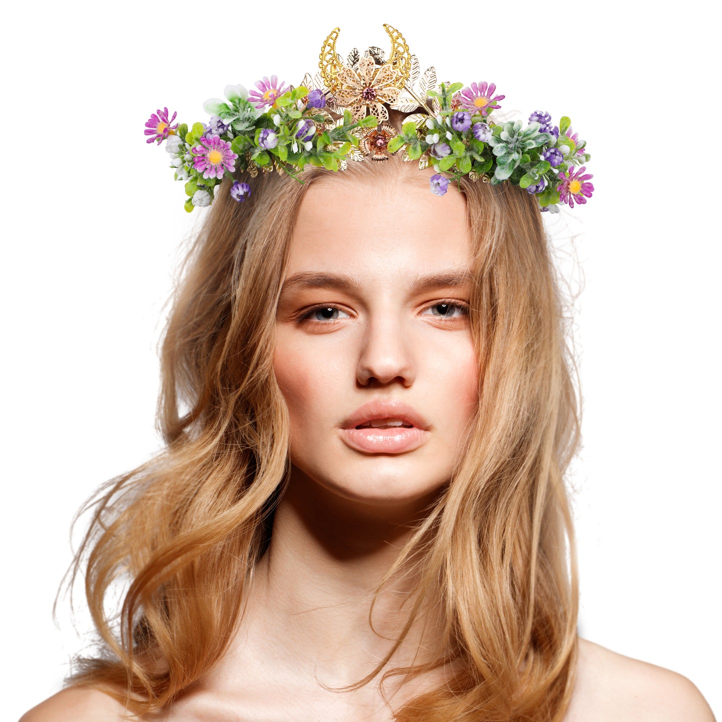 COSUCOS Vintage Gold Goddess Leaf Crown Rhinestone Leaf Tiara