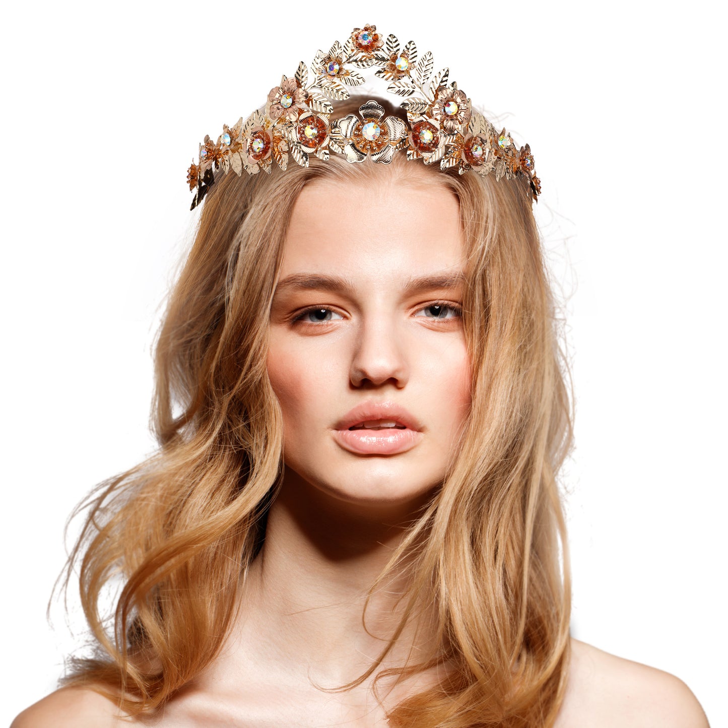 COSUCOS Fashion Gold Leaf Crown with Pearl Rhinestone Goddess Queen Leaf Tiara Headband