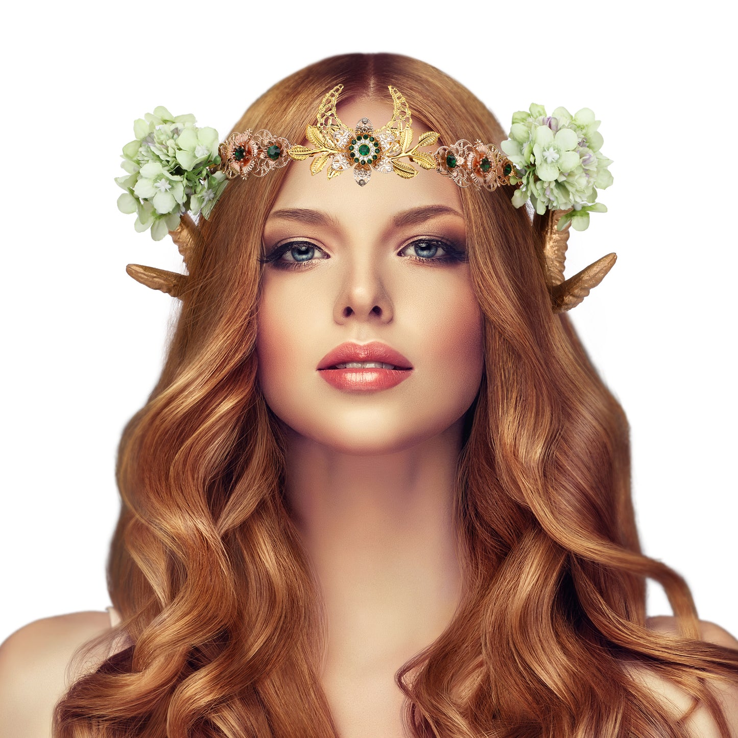 COSUCOS Viking Classic Sheep Horn Headband with Flower Witch Crown Forest Woodland
