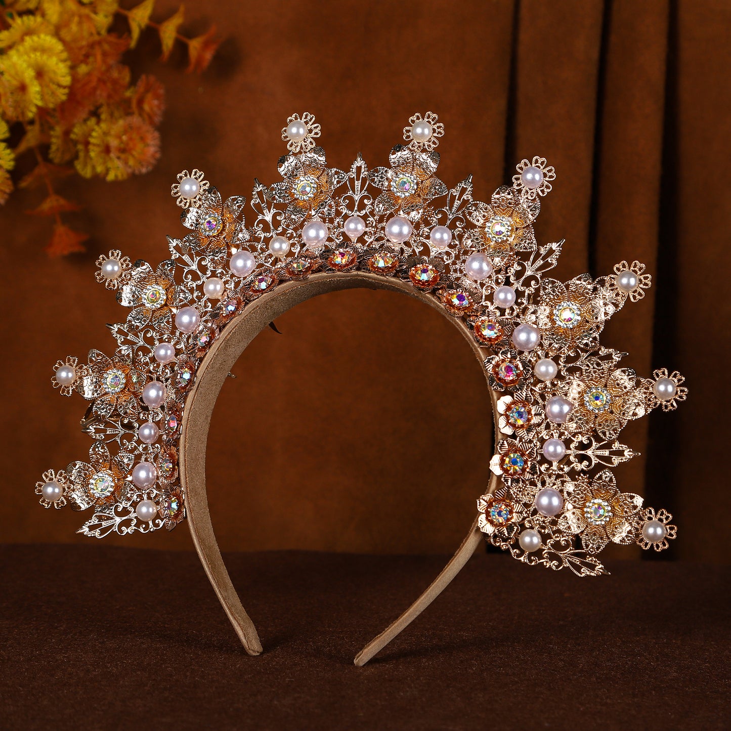 COSUCOS Gold Halo Crown Headpiece - Goddess Gold Leaf Crown Sunburst Headband
