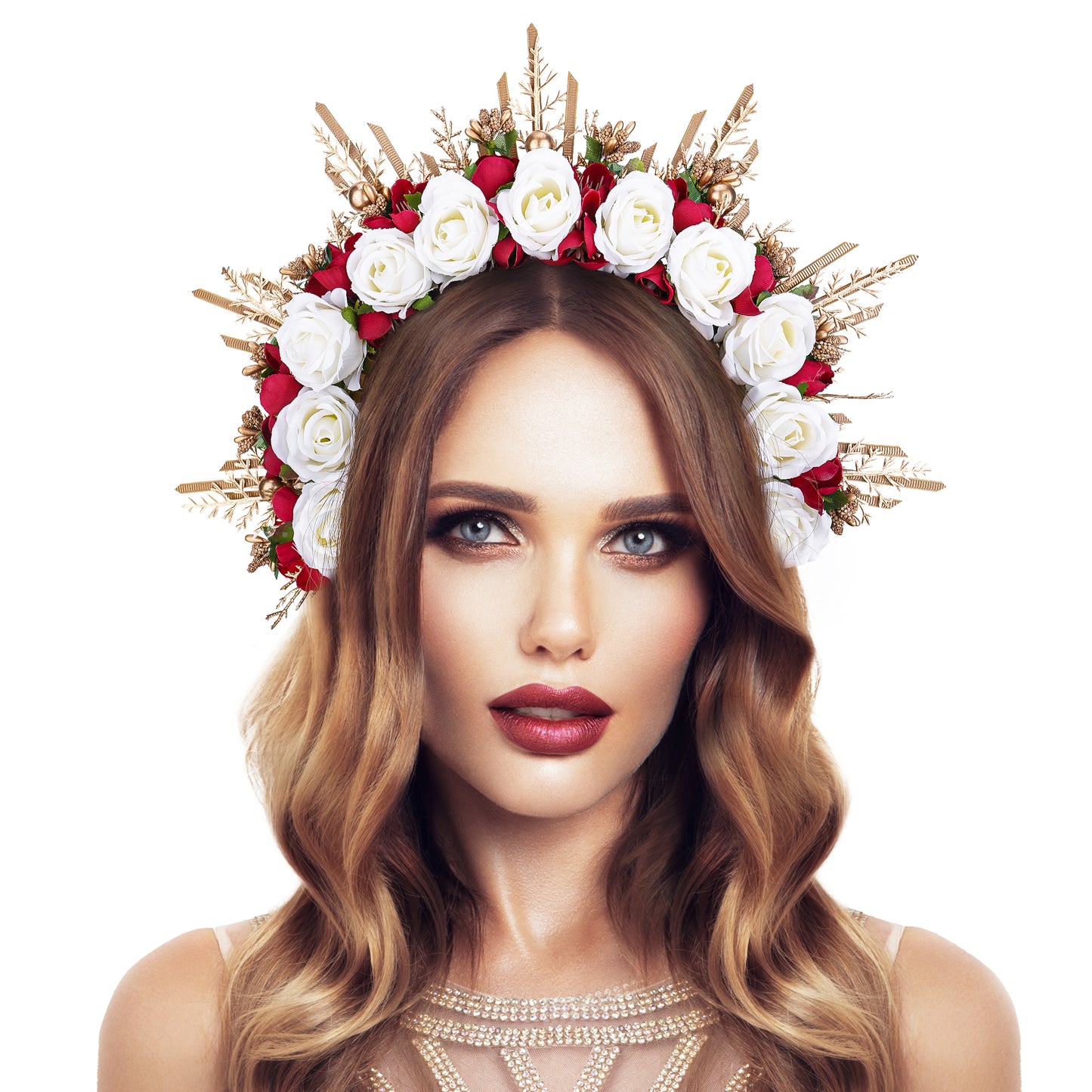 Christmas Flower Halo Crown - Headmade Rose Floral Sunburst Headband