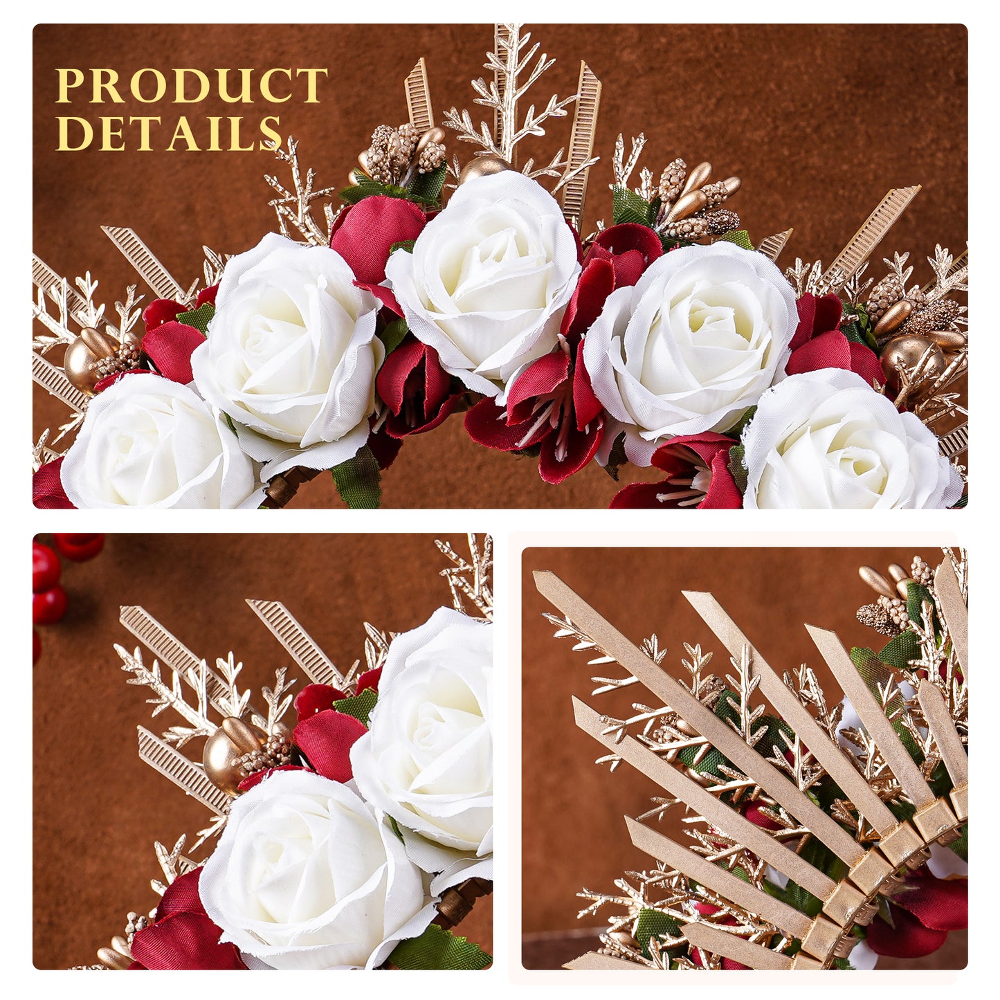 Christmas Flower Halo Crown - Headmade Rose Floral Sunburst Headband