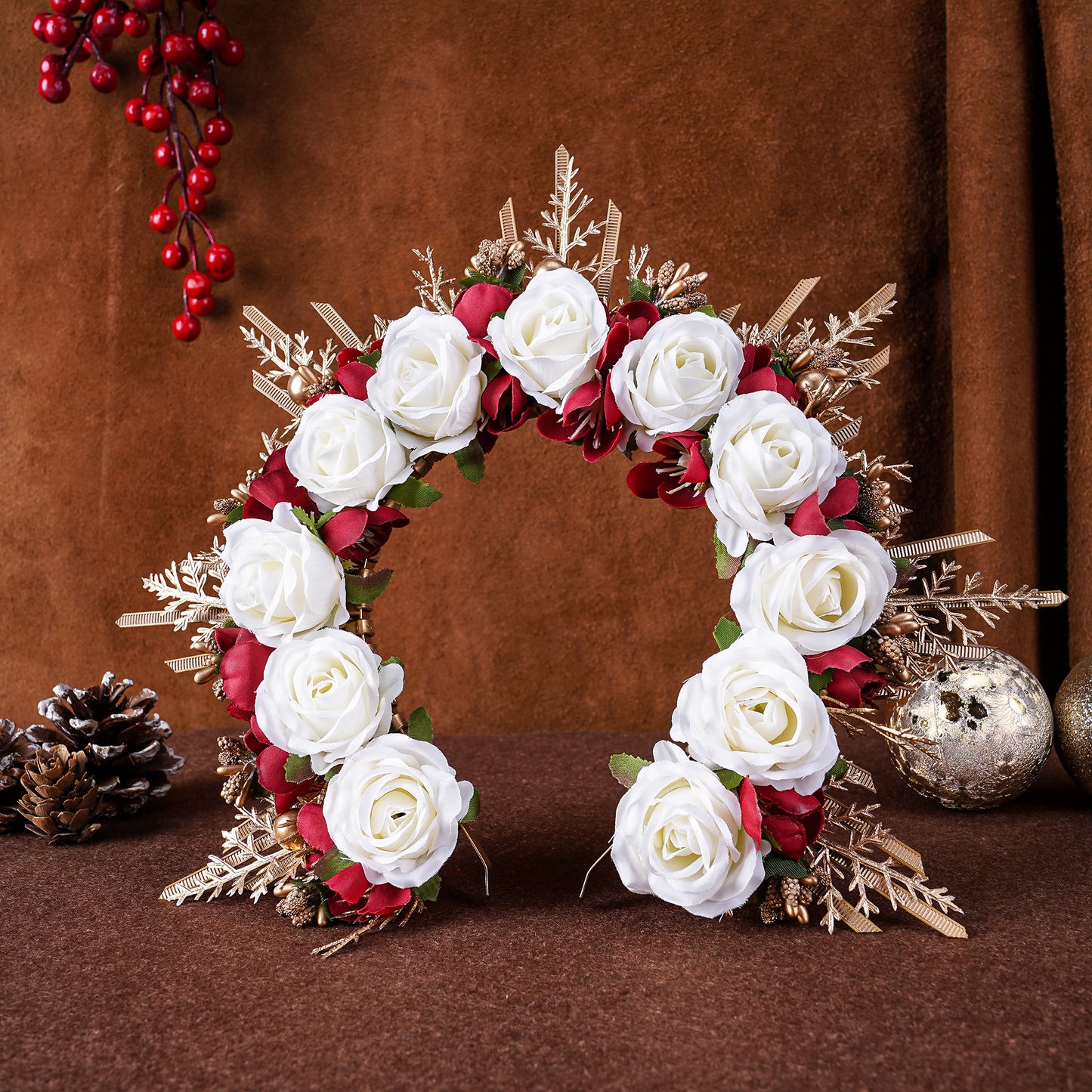 Christmas Flower Halo Crown - Headmade Rose Floral Sunburst Headband