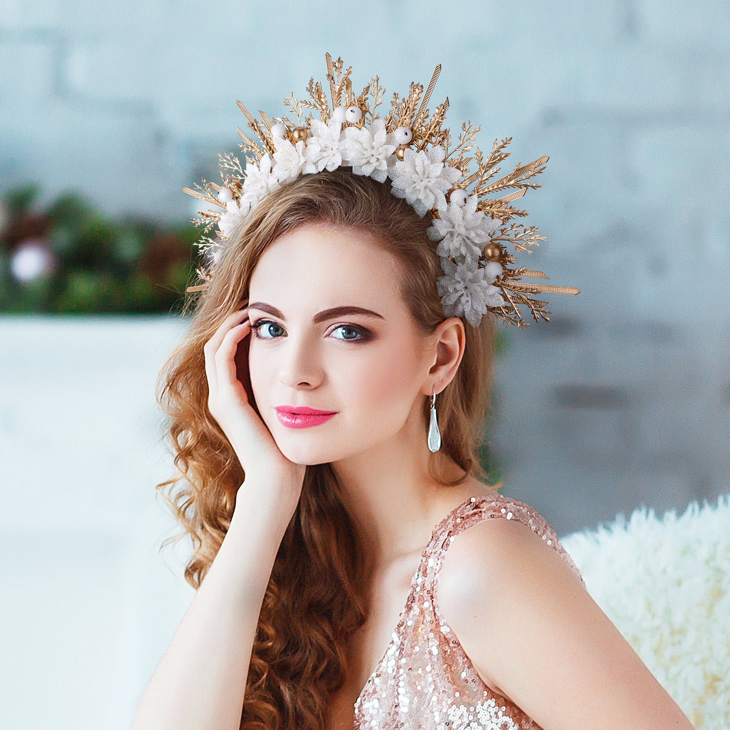 Christmas White Flower Halo Crown - Sunburst Headband
