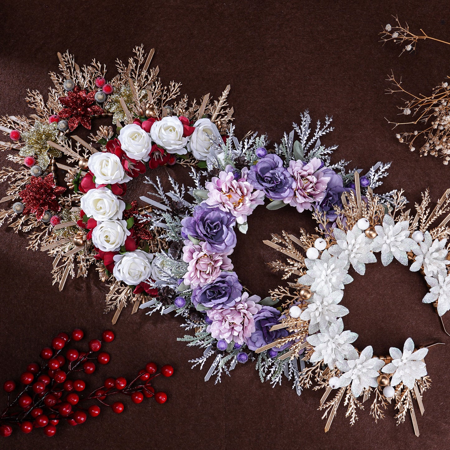 Christmas Flower Halo Crown - Headmade Rose Floral Sunburst Headband