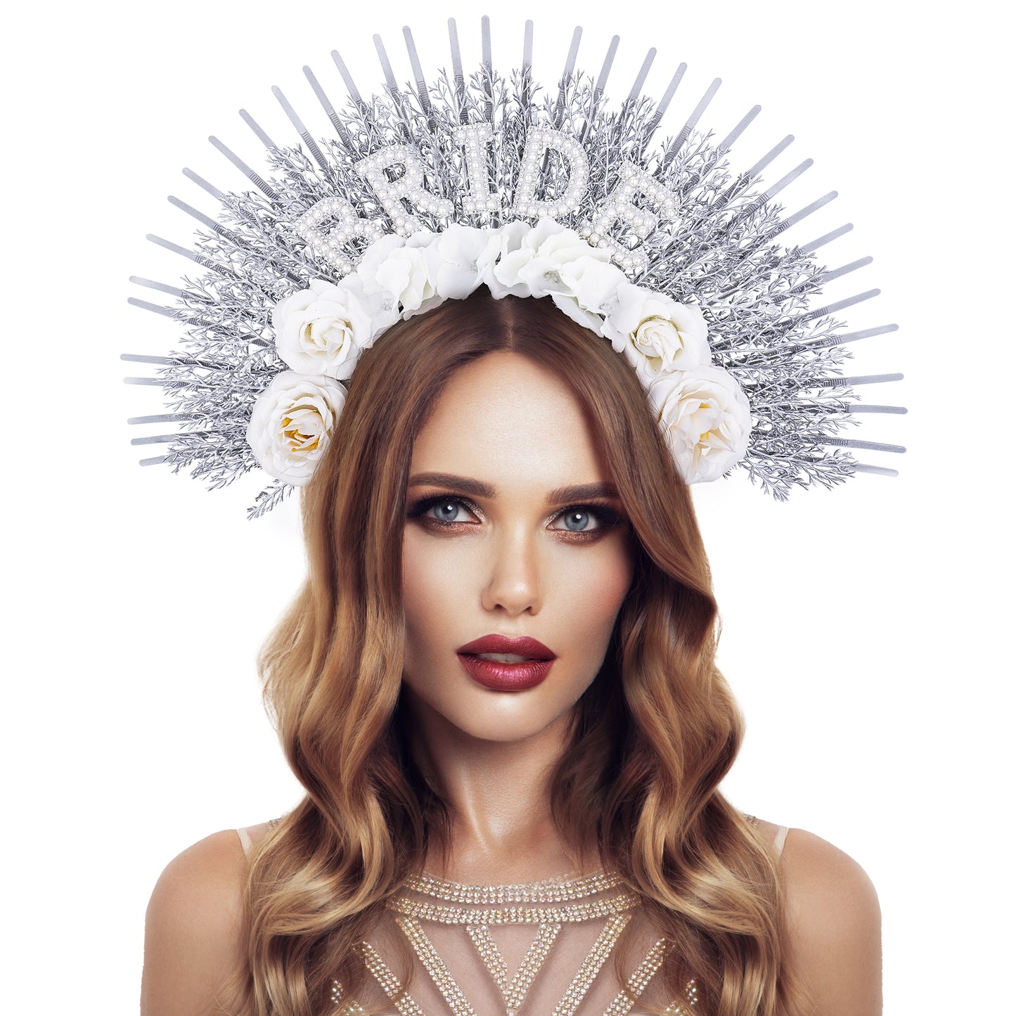 Bridal White Flower Halo Crown - Bride Weeding Tiara