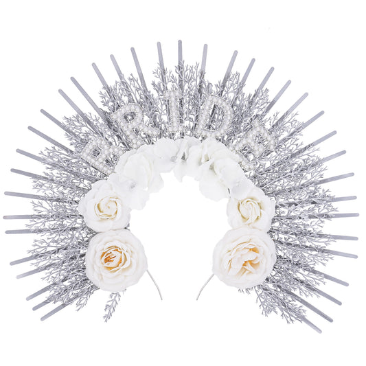 Bridal White Flower Halo Crown - Bride Weeding Tiara