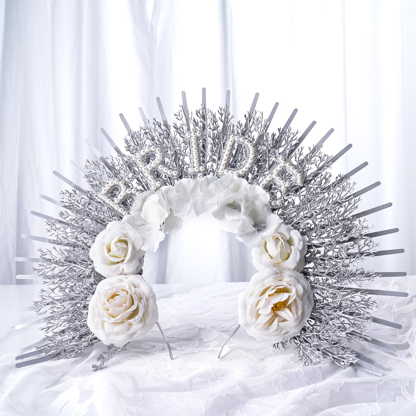 Bridal White Flower Halo Crown - Bride Weeding Tiara