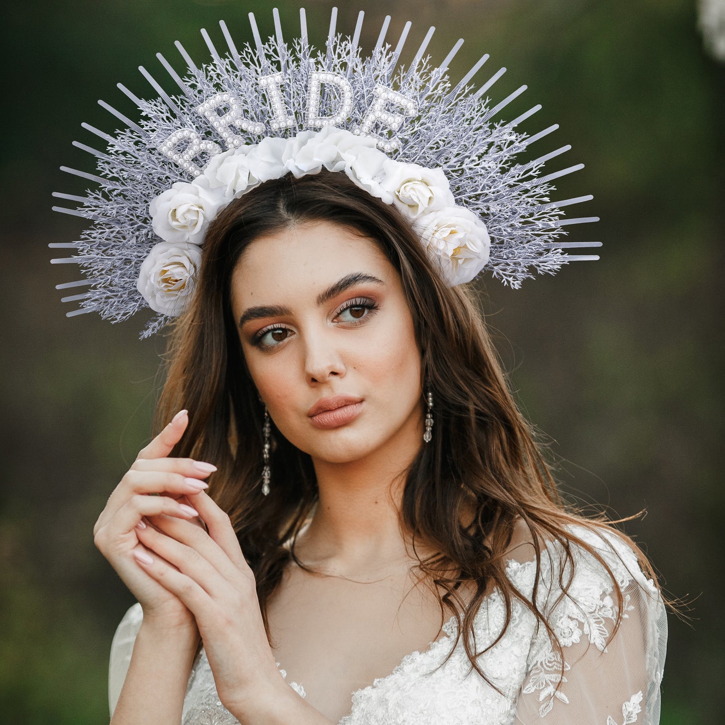 Bridal White Flower Halo Crown - Bride Weeding Tiara