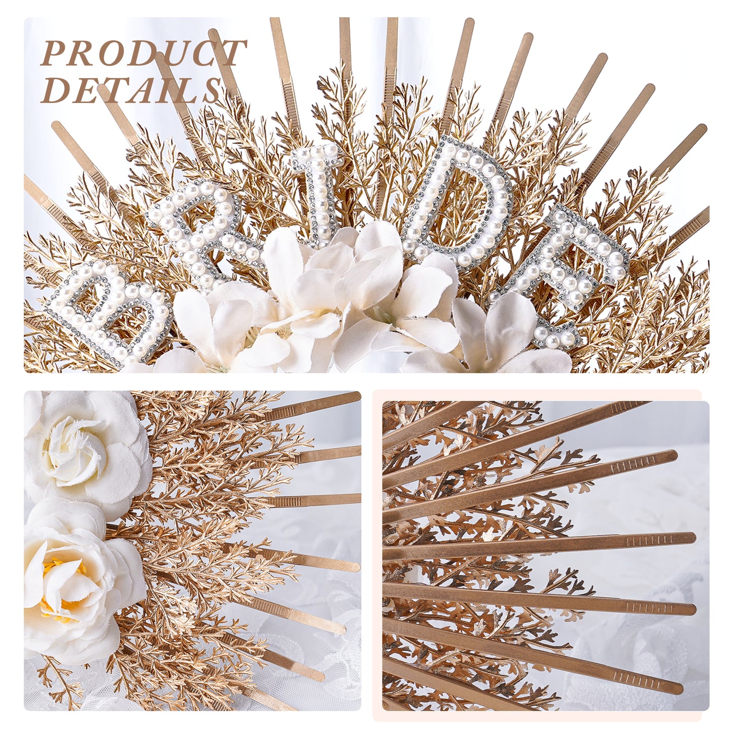 Golden Bridal Flower Halo Crown - Handmade Bride Weeding Tiara