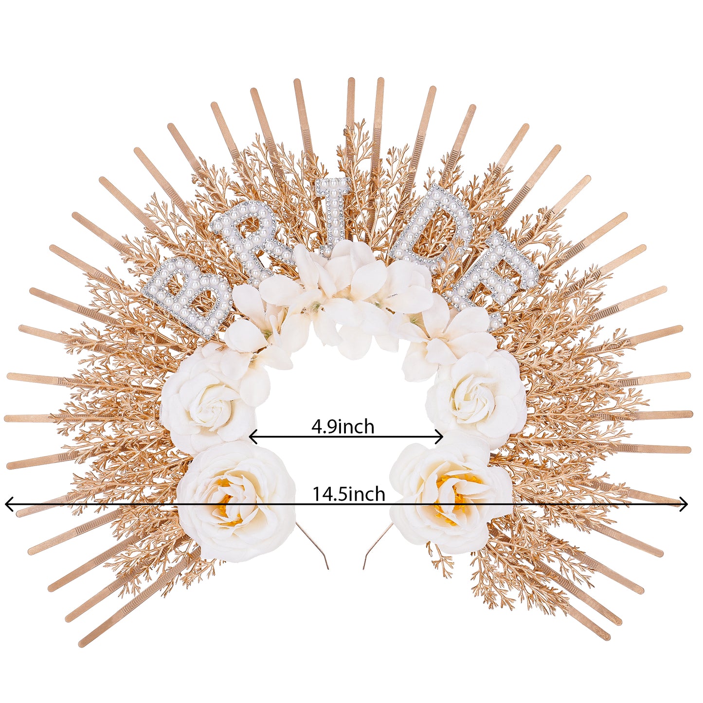 Golden Bridal Flower Halo Crown - Handmade Bride Weeding Tiara