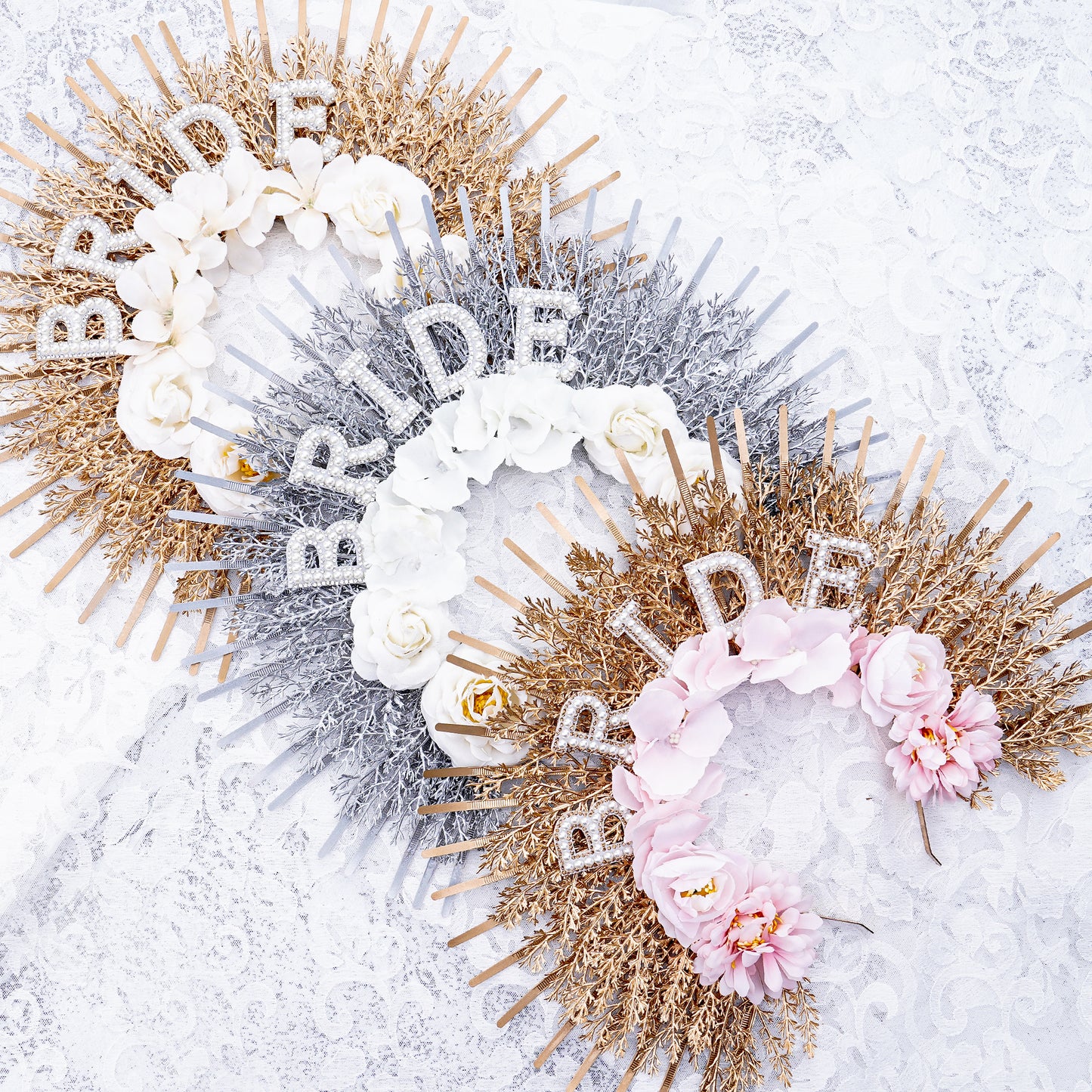 Bridal White Flower Halo Crown - Bride Weeding Tiara