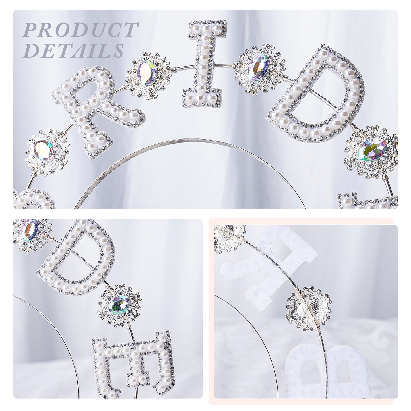 Silver Bride Halo Crown Bride Headband Rhinestone Bachelorette Headband