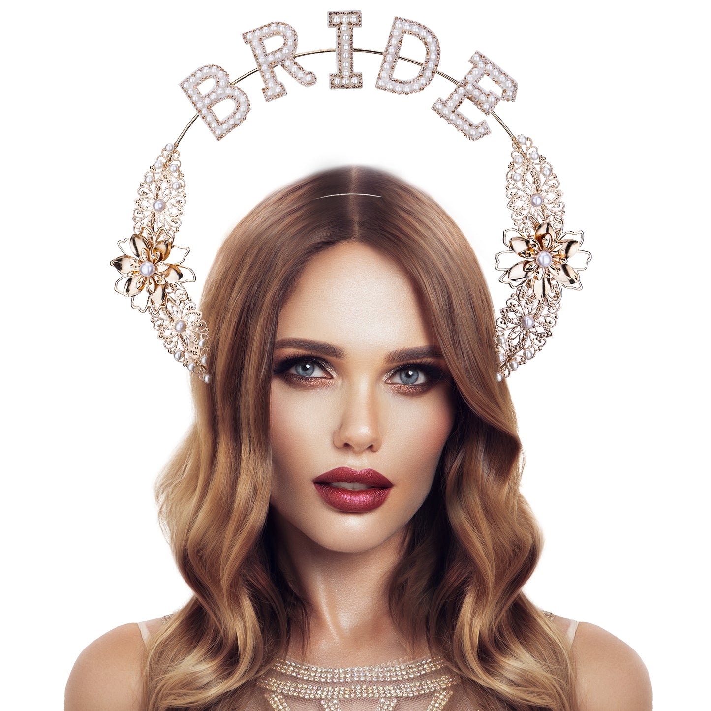 Gold Bride Halo Crown Rhinestone Bride Headband