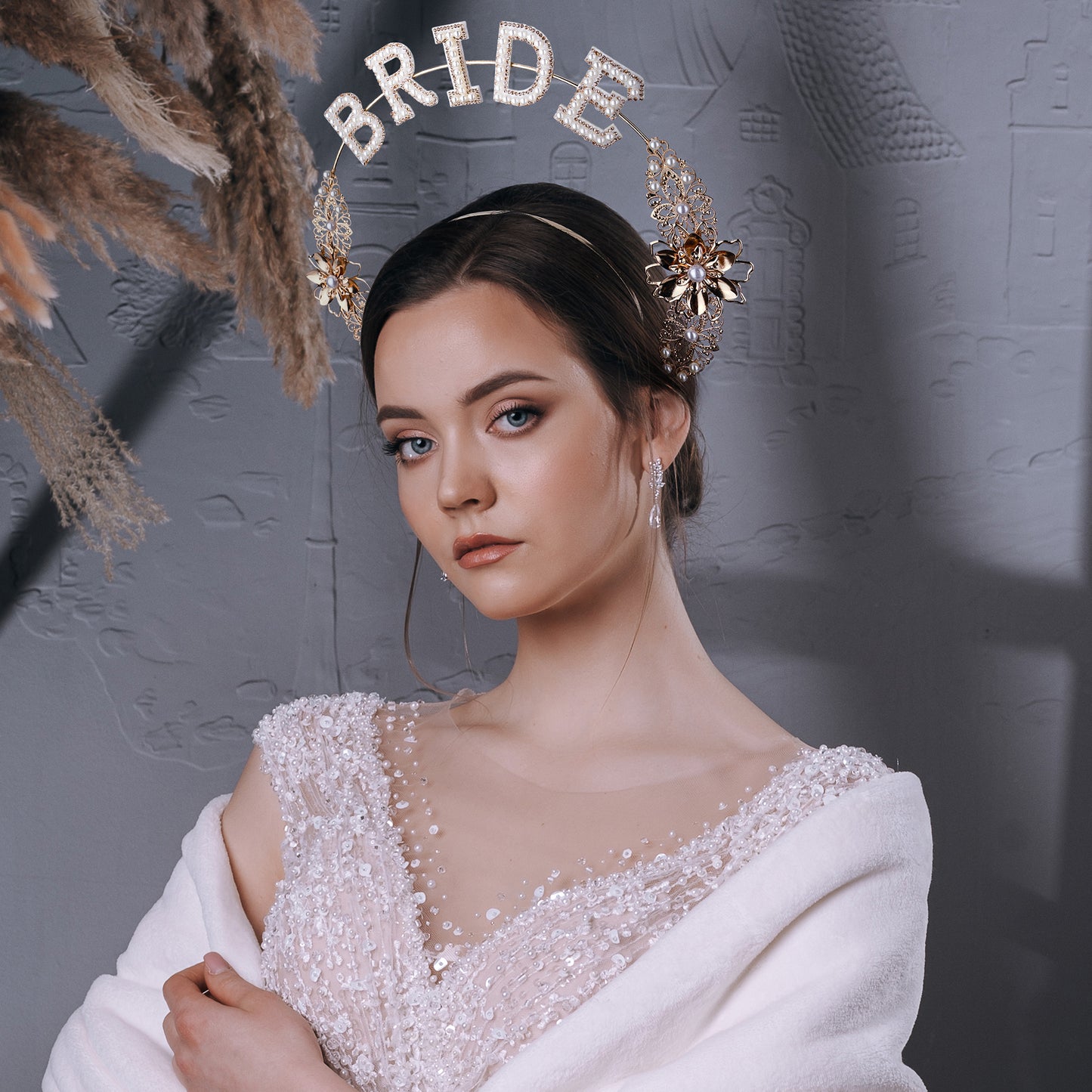 Gold Bride Halo Crown Rhinestone Bride Headband