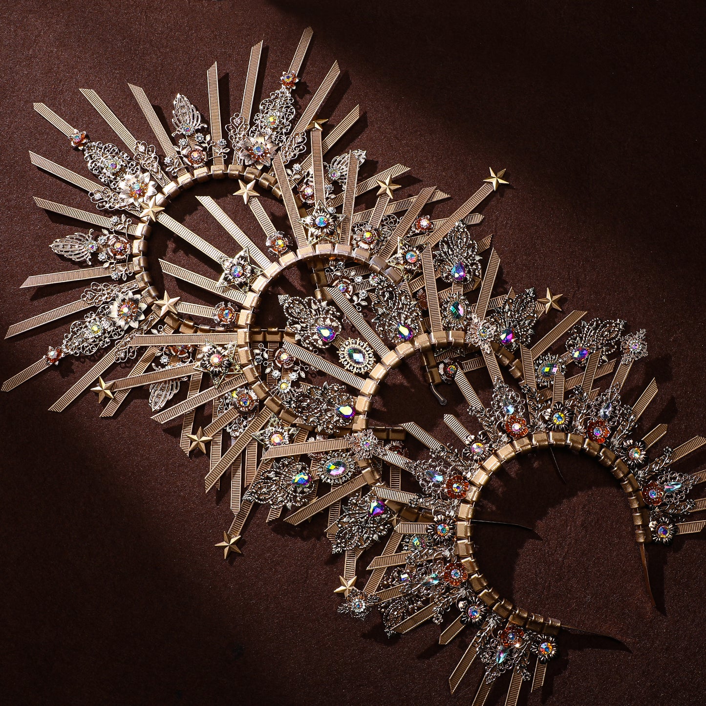 COSUCOS Sunburst Halo Gold Spike Crown - Sun Goddess Headband Crown Helloween Costume