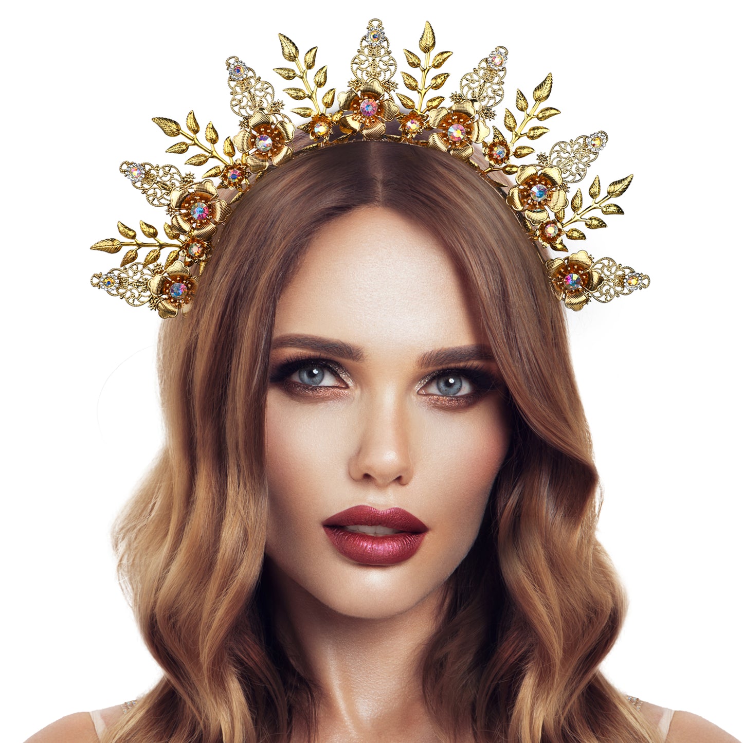 COSUCOS Sunburst Halo Gold Spike Crown - Sun Goddess Headband Crown Helloween Costume