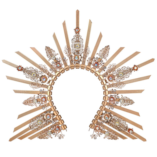 COSUCOS Gold Halo Sunburst Spike Crown - Medusa Queen Adult Headdress Flower Piece